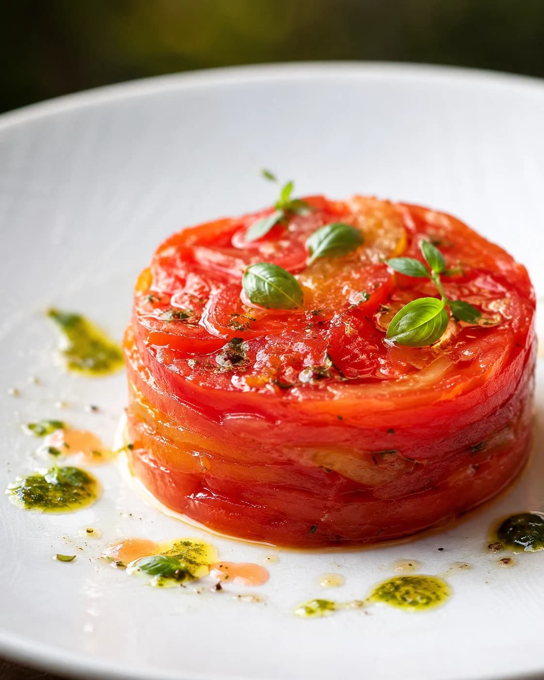 Creole tomato pressée, blue crab, basil nage